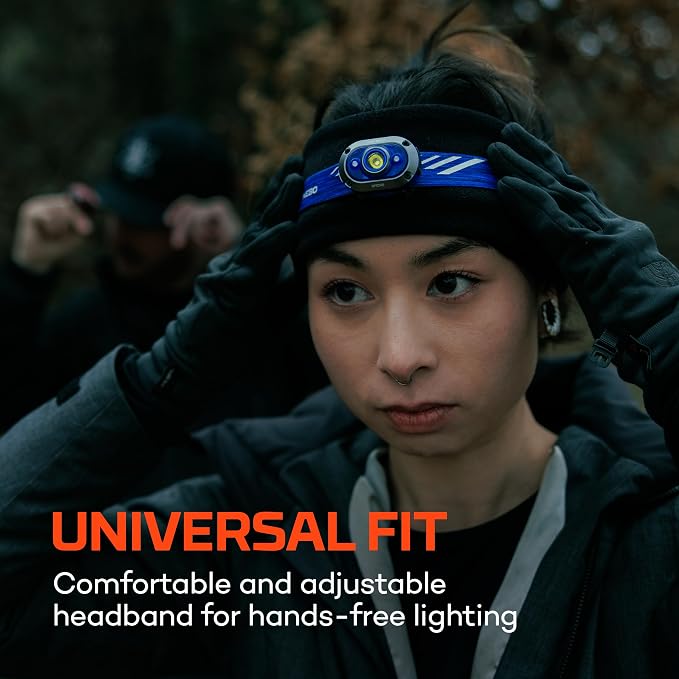 NEBO MYCRO 450 Headlamp | 450 Lumens, 6 Light Modes, White Red & Green Light, USB-C Rechargeable, Water Resistant, Adjustable Strap, Cap Light Convertible, Bright Light for Camping & Hiking – Blue