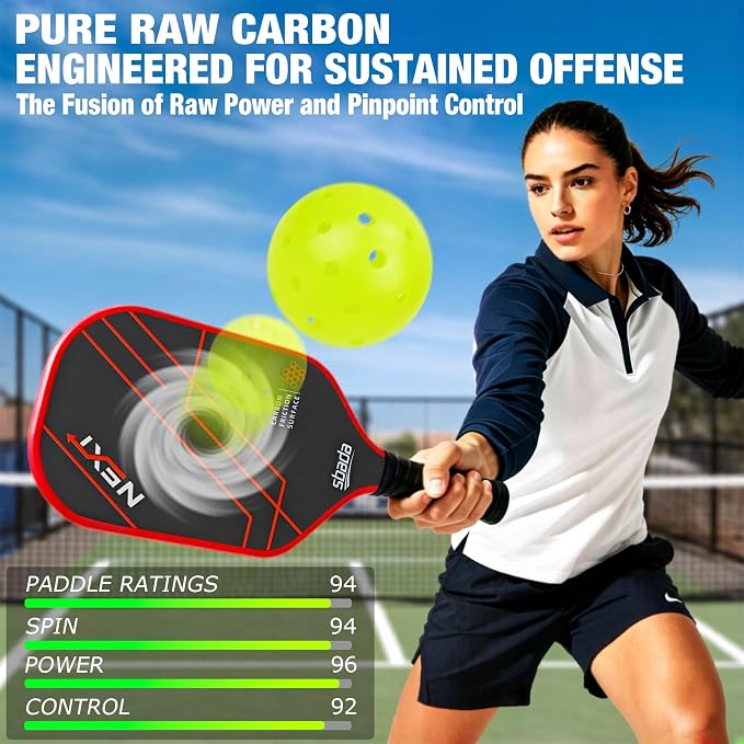 Pickleball Paddles Set of 2 - Graphite Carbon Fiber Pickleball Set with 16mm, Lightweight T700 Pickle Ball Rackets 2 Pack with 4 Outdoor Balls and 1 Bag