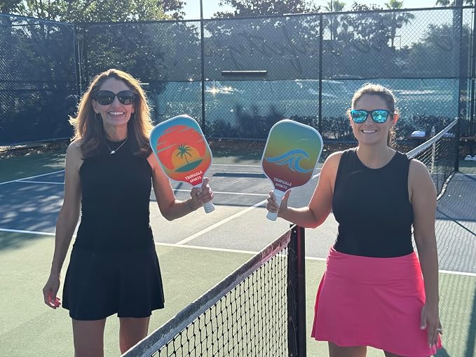 Tropical Pickleball Paddle Set - High Performance Lightweight and Durable Paddle Set of 2 with Carrying Case - 4 Pickleballs - Carbon Fiber Surface with Polypropylene Honeycomb Core