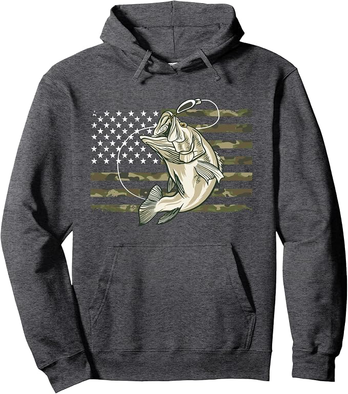 Fishing Camouflage US American Flag Bass Fish Fisherman Camo Pullover Hoodie