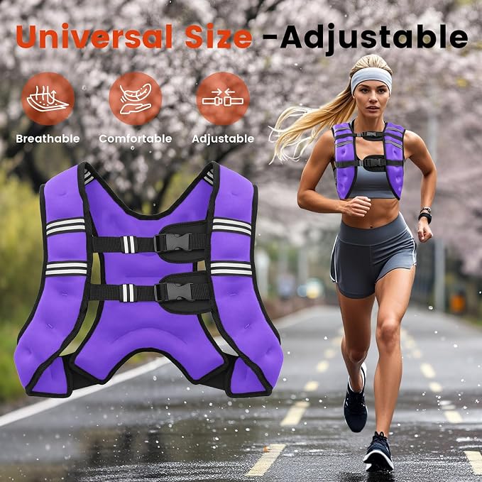 Poudee Weighted Vest, 6lb/8lb/10lb/12lb/16lb/20lb/25lb/30lb Weight Vest for Men Women, Body Weight Vests Adjustable with Reflective Stripe for Strength Training, Running, Workout, Jogging, Walking