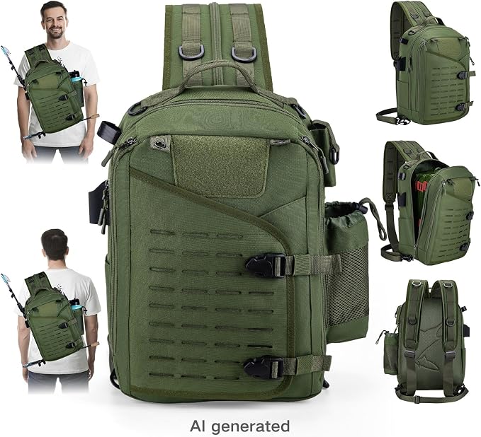 Goture Green Tackle Bag with 3600 Trays, Rod Holder 900D Fishing Tackle Storage Bag for Kayak, Shore Fishing