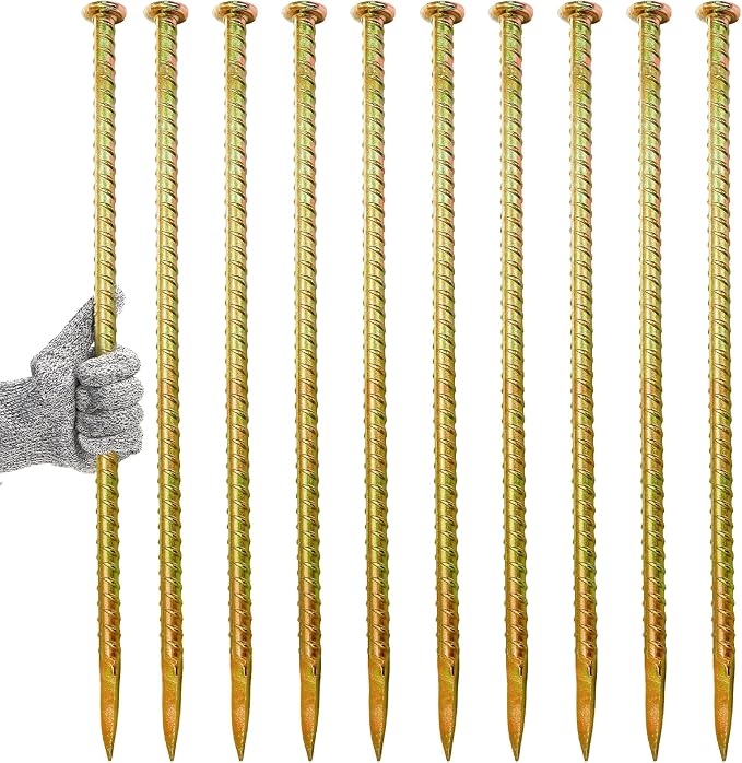 Hacaroa 10 Pack 16 Inch Rebar Stakes, Galvanized Steel Ground Anchors 1/2 Inch Diameter, Metal Garden Spikes Heavy Duty for Speed Bump, Wheel Stop, Tent, Garden Bed, Plant Support