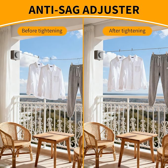 Anti-Sag Retractable Clothesline 40LB Capacity - 201in Stainless Steel Laundry Line for Indoor Outdoor, Wall Mounted Space Saving Easy Install (Gray, Single line)