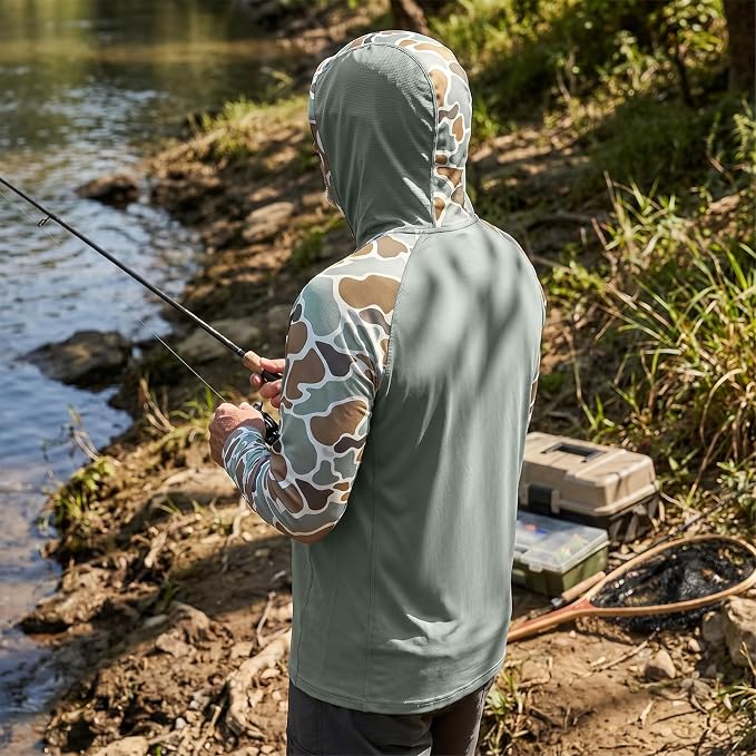 BASSDASH Men’s UPF 50 Performance Fishing Shirt Cooling Hoodie Camo Long Sleeve FS17M