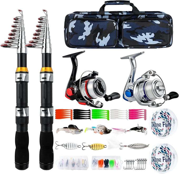 2-Pack 6.89FT Telescopic Fishing Rod Reel Combo Tackle Box Travel Carry Bag | Collapsible Pole Spinning Reel Lure Accessory Storage Bag Portable Fishing Gear Kit for Saltwater Freshwater Fishermen Gift