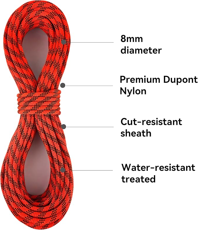 SEAMUS 8mm Prusik Accessory Cord 30M (100ft) UIAA Rock Climbing Rope 14Kn High Tensile Strength Rock Climbing Accessories Cord Double Braid Nylon Cord for Mountain Tree Climbing,Fire Rescue