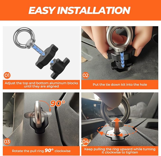 UTV ATV Tie Down Anchors Kit, CNC Aluminum Eye Bolt Accessory Anchors for Quick Attach Bed Rail Compatible with CF Moto Cforce Zforce Uforce 1000 950 800 600 625 U10 Pro Accessories