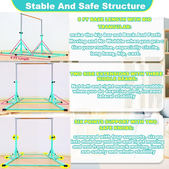 Marfula Gymnastic Bar For Kid and Teenage of 3-25, 5Ft/8 FT Base Length 4Ft Width 5Ft Adjust Height, Gymnastic Kip Bar For Gymnast, Gymnastic Training Equipment For Professional Training Home Club Use