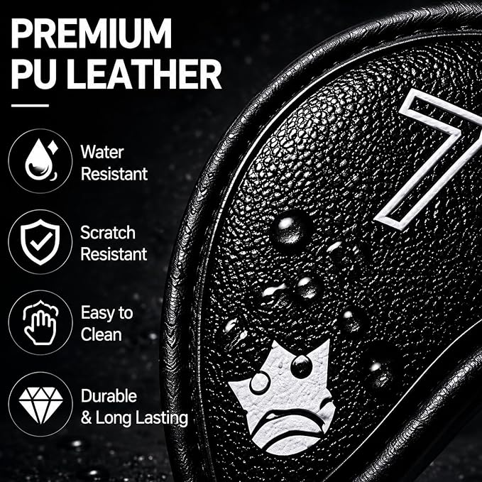 Golf Iron Head Covers Set of 12, PU Leather Golf Club Head Covers with Numbers 3-9 P S A L X, Magnetic-Free Hook & Loop Closure, Iron Headcovers Waterproof, Headcover Fit All Brands
