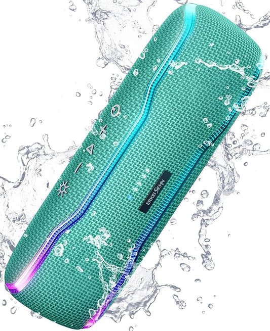 ERKEI SEHN Bluetooth Speaker, IPX7 Waterproof Wireless Speakers, Flashing Light, 25W Super Bass, 24H Playtime, Graduation Birthday Gifts for Him, TWS Pairing, Beach Essentials, Grass Green