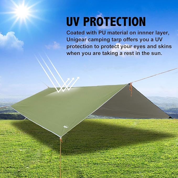 Unigear Hammock Rain Fly, 16.4/14.4/13/10ft Camping Tarp, UV Protection & Waterproof & Lightweight for Camping, Backpacking and Outdoor Adventure (Green, 9.8 * 16.5ft)