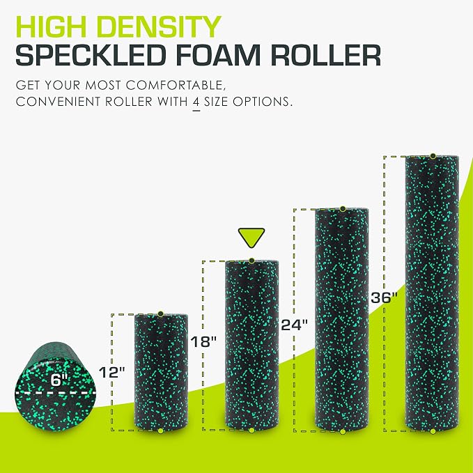 ProsourceFit High Density Foam Rollers 18 - inches long, Firm Full Body Athletic Massage Tool for Back Stretching, Yoga, Pilates, Post Workout Muscle Recuperation, Black/Green
