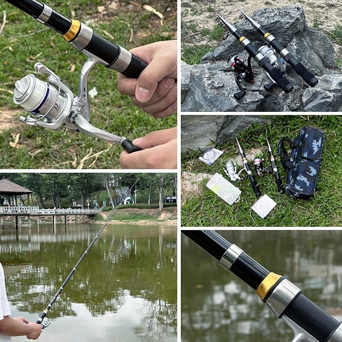 2-Pack 6.89FT Telescopic Fishing Rod Reel Combo Tackle Box Travel Carry Bag | Collapsible Pole Spinning Reel Lure Accessory Storage Bag Portable Fishing Gear Kit for Saltwater Freshwater Fishermen Gift