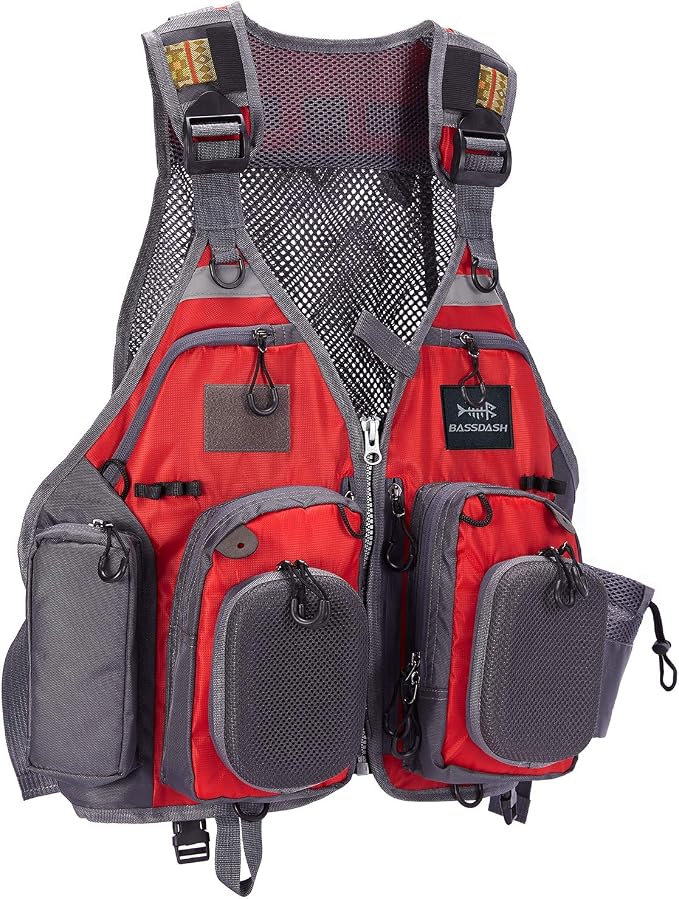 BASSDASH Strap Fishing Vest Adjustable for Men and Women, for Fly Bass Fishing and Outdoor Activities