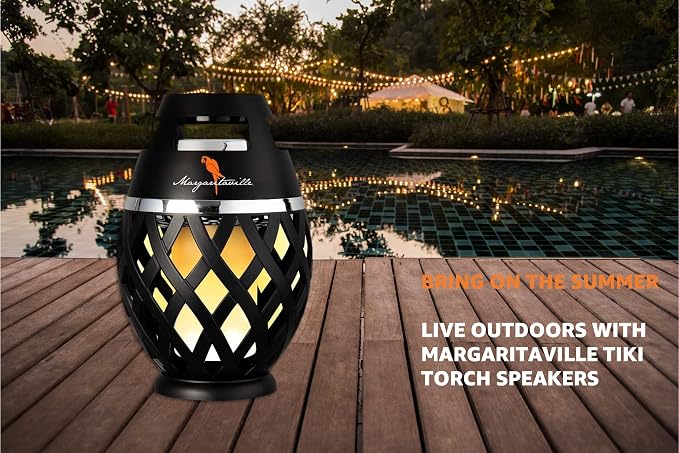 Margaritaville Tiki Torch - Waterproof Bluetooth Speaker, Portable Party Speaker with Flickering LED Lights, Perfect for Travel, Parties, Yards, and Pools 1 Pack