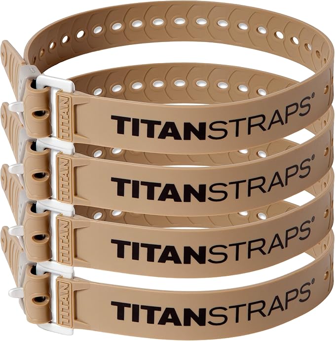 Titan Industrial Straps – Safety Strap Set to Secure Splits, Cargo Bikes, Garden Hoses, Wood Working Projects – 70 lb. Working Load, 25" Length, 4-Pack Coyote Tan