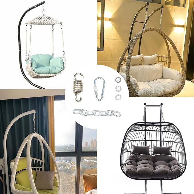 Patio Swing Egg Chair Hanging Kit Heavy Duty Porch Swing Hanger Hammock Chair Hanging Hardware Including Springs Pin Plug and Snap Hook,Assembly Accessories for Single Double Egg Chair