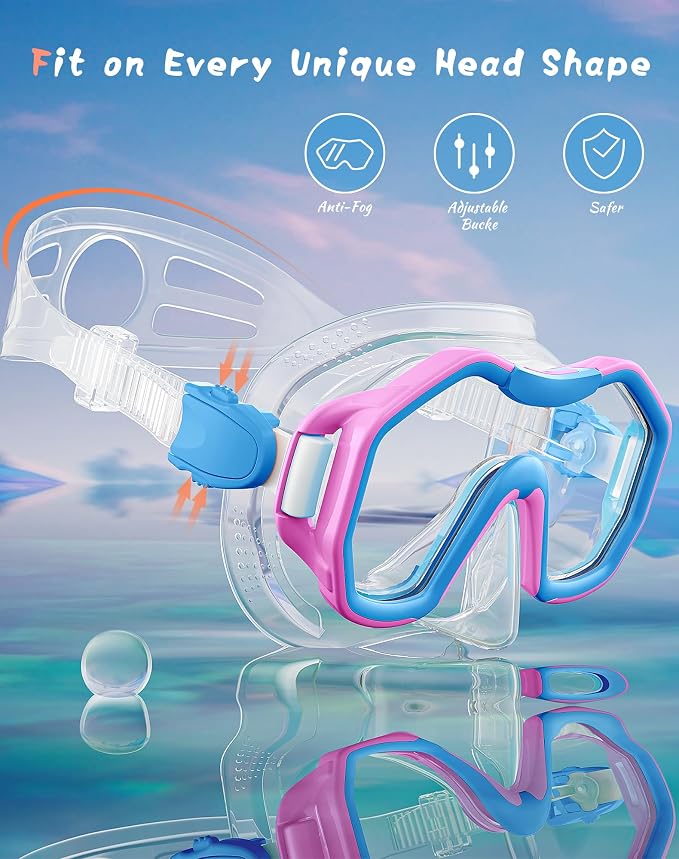 Snorkeling Gear for Adults Kids, Dry-Top Snorkel Set, 180°Panoramic Wide View Diving Mask Breathing Freely Snorkel Mask for Snorkeling Scuba Diving Swimming Travel