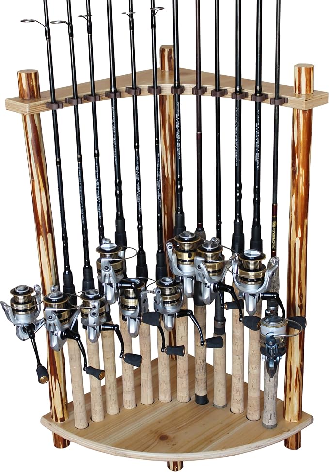 Corner Log 12 Fishing Rod Rack, Rustic