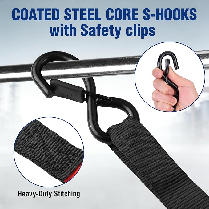 WORKPRO Ratchet Tie Down Straps, 4-Pack | 1" x 15' | 1823 lbs Break Strength Heavy Duty Ratchet Straps with 4PC Soft Loops, Fits for Moving Appliances Motorcycle ATV Truck (Black)