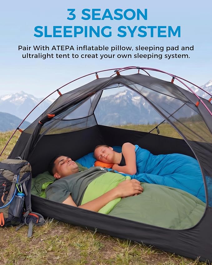 ATEPA Down Sleeping Bag for Adults, Recycled Ultralight 35°F 40°F 45°F 50°F 650FP / 700FP 3 Season Compact Sleeping Bags with Compression Sack for Backpacking Camping Hiking, Can Be Attached to Pad