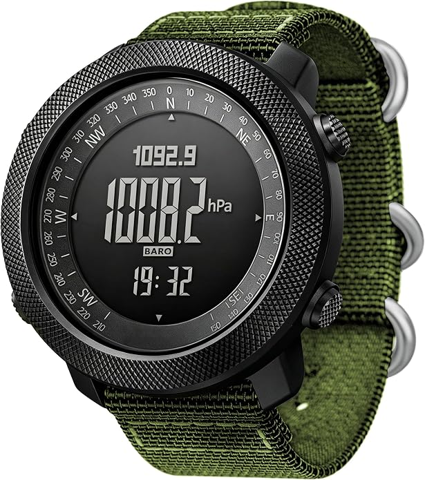 CakCity Digital Watch Military Tactical Watches for Men, 50mm Large Face Zinc Alloy Case with Breathable Double-Layer Nylon Strap, 5ATM Waterproof Shockproof, Altimeter, Barometer, Thermometer, Dual Time, Compass, Alarm, Stopwatch, Countdown