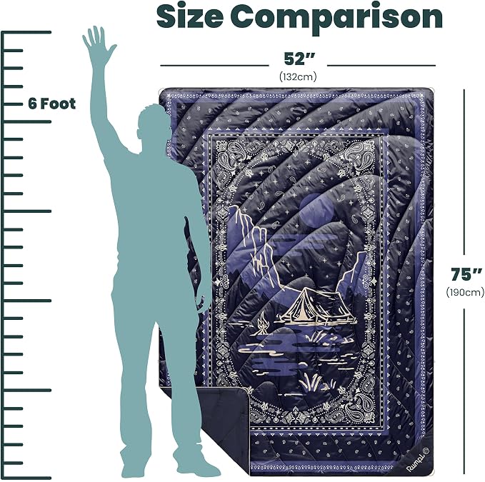 Rumpl Original Puffy 1-Person Blanket for Camping and Outdoors, Midnight Mesa Bandana