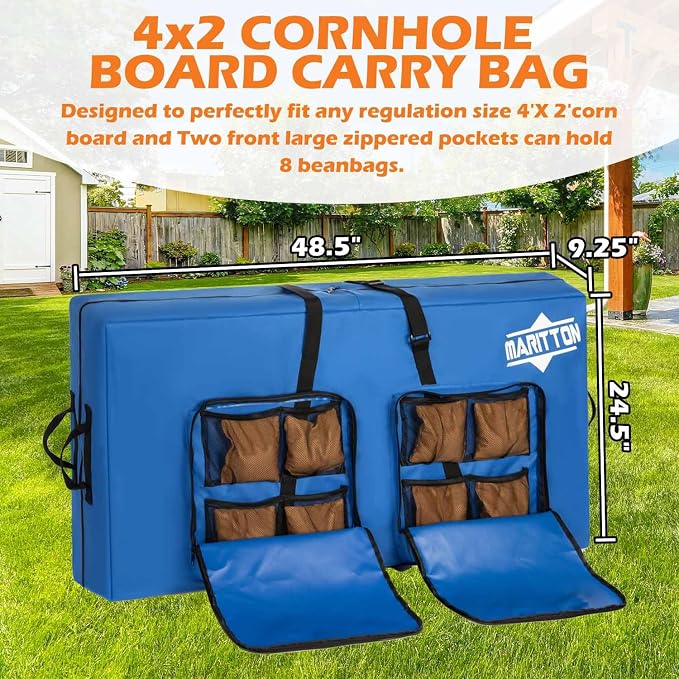 Cornhole Carrying Case Fits 4' x 2' Regulation Size Board with Protective Padded Foam and Two large pockets for Cornhole bags.