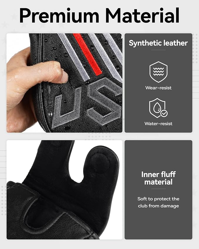 Big Teeth Golf Cover USA Stripe and Star Headcover Covers, Driver Fairway Wood Hybrid Headcovers Fits Blade Mallet Putter Iron and Woods with Magnetic Club Protector Pu Leather Golf Accessories