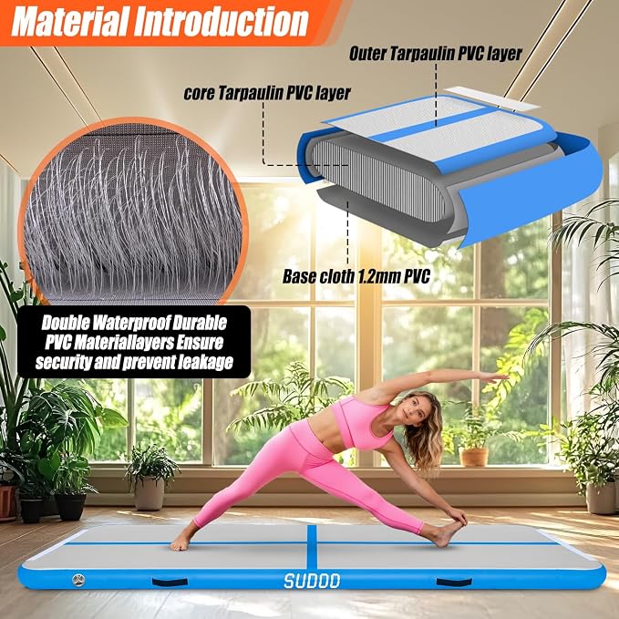 SUDOO Gymnastics Air Mat 10ft/13ft/16ft Inflatable Air Tumble Track Mat 4" Thick Tumbling Mat With Pump or No Pump for Training Tumble Yoga Cheerleading Parkour Beach Water Activities Home Use