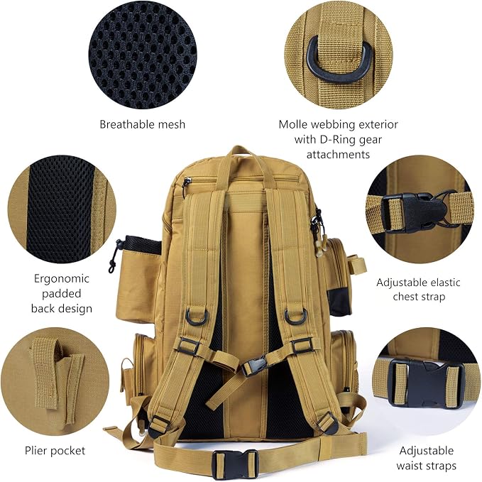 BASSDASH Fishing Tackle Backpack Water Resistant Tactical Bag Soft Tackle Box with Rod Holder and Protective Rain Cover