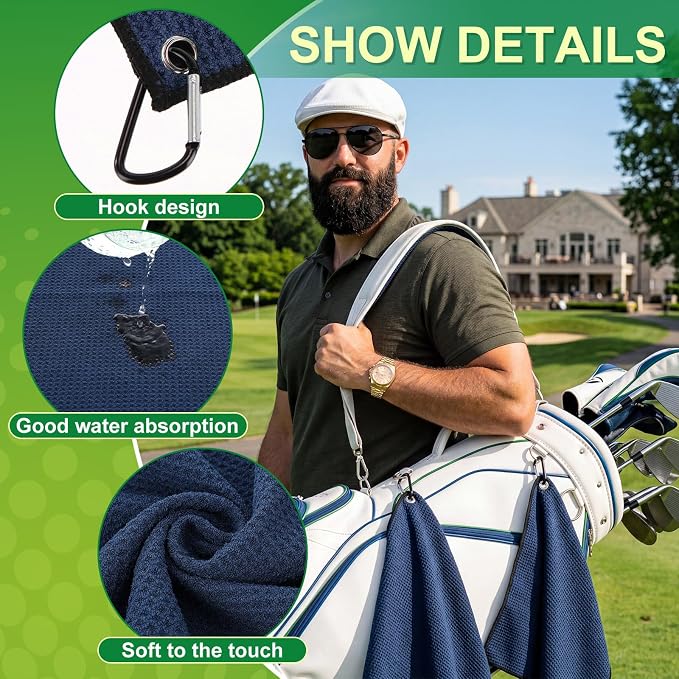 Batiyeer Golf Towels Bulk for Bags 16'' x 24'' Microfiber Waffle Pattern Golf Towels Trifold with Clip for Hiking,Tournament, Yoga