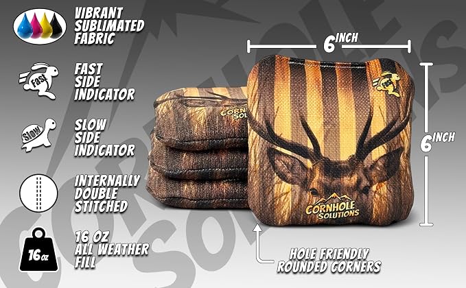 Cornhole Solutions - Professional Cornhole Bags Set of 8 – Regulation 6"x6" – USA Flag Designs – Resin Filled + Tote Bag