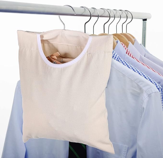 Clothes Pins Bag Holder Laundry Canvas Clothespin Bag with Hanging Hook, 100 Pieces 2.8 x 0.4 Inch Large Wooden Clips Wood Clothespins with Spring for Line-Drying