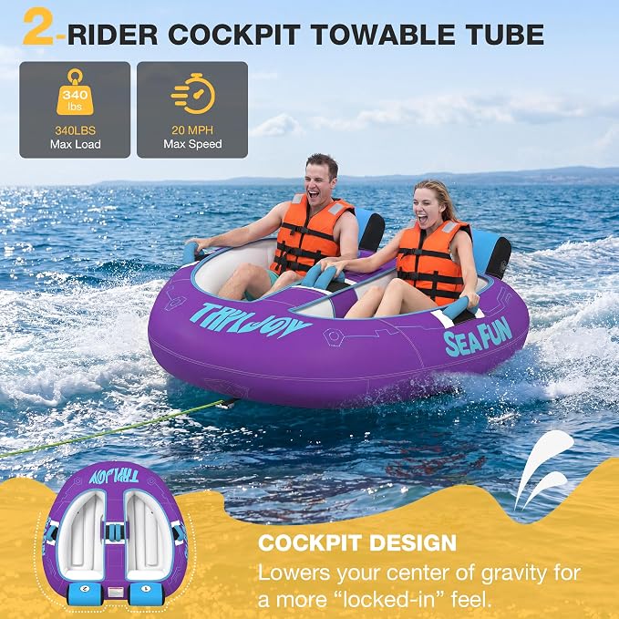 2-Person Towable Tubes for Boating with Towable Rope, Inflatable Cockpit Style Boat Tube for River and Lake，Beginner-Friendly | Towable Rope,Inflatable Cockpit Style,Boat Tube, for River and Lake,Beginner-Friendly