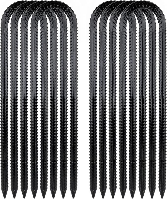 Garden Stakes Galvanized Steel, 16IN U Hook Ground Anchors Heavy Duty Rebar Stakes for Outdoor Decorations, Tent, Fencing and Landscape 8 Pack