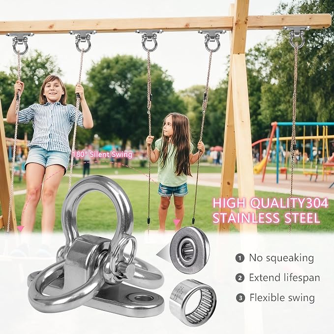 2-Pack Stainless Steel Swing Hangers,Slient Bearing Swing Hanger, Anti-Rust Heavy Duty 180° Rotary Swing, 1500LB Wooden Yoga Hammock Chair, Sandbag Porch Swing