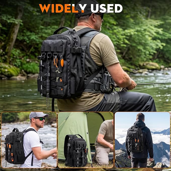 Fishing Backpack with Spinning Rod Reel Combos Tackle Box,Portable Travel Fishing Rods Kit,Fishing Sling Tackle Bag with Rod Holders,Fishing Gear Gifts for Men with Fishing Lures,Pliers