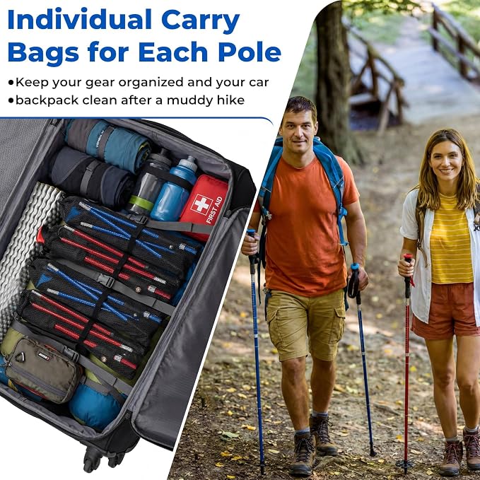 4 Pcs Trekking Poles Set, Collapsible Aluminum Hiking Poles, Adjustable Folding Trekking Sticks, Lightweight Travel Walking Sticks with Storage Bag for Adult Men Women