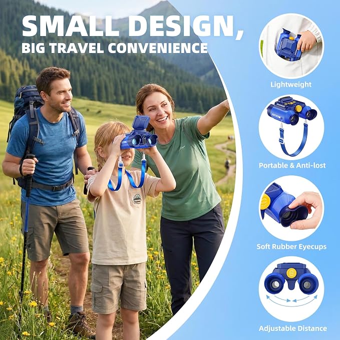 Binoculars for Kids with Night Vision, 2.4" IPS Screen Digital Binoculars with 20 Games & 8GB SD Card, 10X Optical Zoom, Rechargeable STEM Outdoor Toys Gifts for 4-12 Year Old Boys Girls