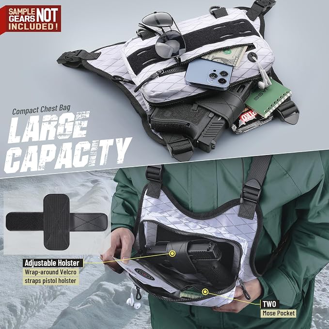 RXW Outdoor Sport Chest Rig for Men Women, Running Vest Bag with Pack Holster, Chest Pack Built in Phone Holder for Cycling, Camping,Travel, Hiking, Workouts, EDC（White）