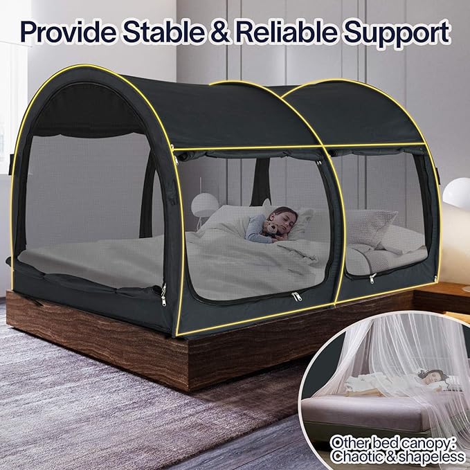 Alvantor® Canopy Bed 2-in-1 Dream Privacy Space Full Size Sleeping Tents Indoor Pop Up Portable Frame Breathable Reducing Light & Air Ventilation