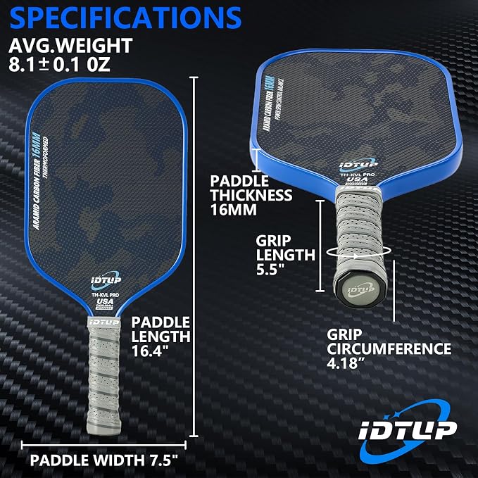 Pickleball Paddles,Pickleball Paddle,Carbon Fiber Pickle Ball Paddle-16MM,Hot Pressing Process Racket for Lightweight,Superior Control,Spin,Power and Consistency,USAPA Approved