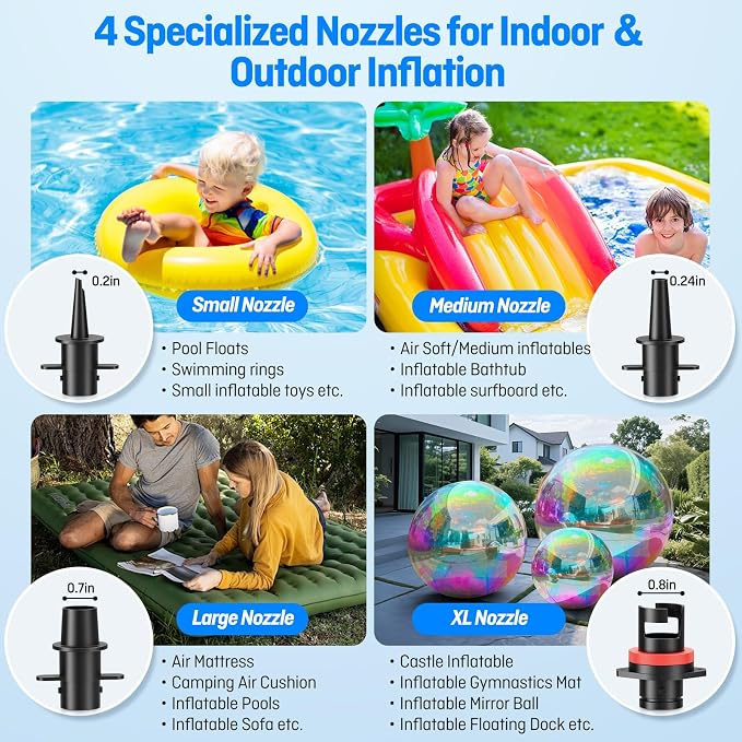 650W Electric Pump for Inflatables Air Mattress - Powerful Quick Fill Inflator/Deflator Pump for Gymnastics Mat Pool Float Raft, Portable Air Pump with Storage Bag AC 110-120V