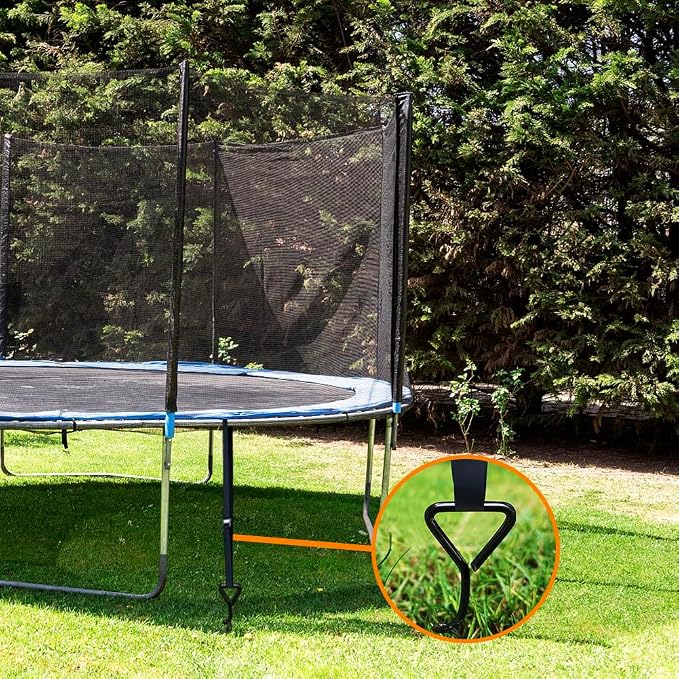 EURMAX USA 4-Pack Windproof Trampoline Stakes Anchor Kit-Steel Corkscrew Anchor,Heavy Duty Tie Down Kit with T-Hook&Reinforced Safety Straps,Secure Weatherproof Protection for Trampoline,Tent&Playset