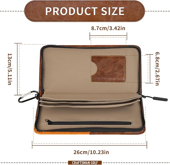 CRAFTSMAN GOLF Synthetic Leather Glove Keeper Stash Holder Stylish Light Brown and Brown Spliced Design Golf Glove Pouch Wallet