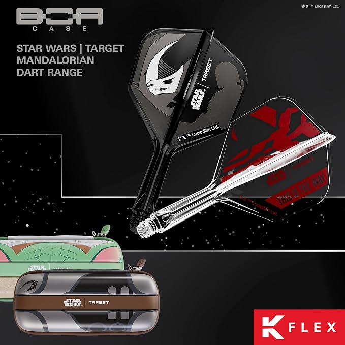 Target Darts Star Wars Mandalorian K Flex Integrated Dart Flights & Shafts | Character Inspired Pack of 3 K-Flex, No.2 & No.6 | Short, Intermediate & Medium Disney Kflex Accessories
