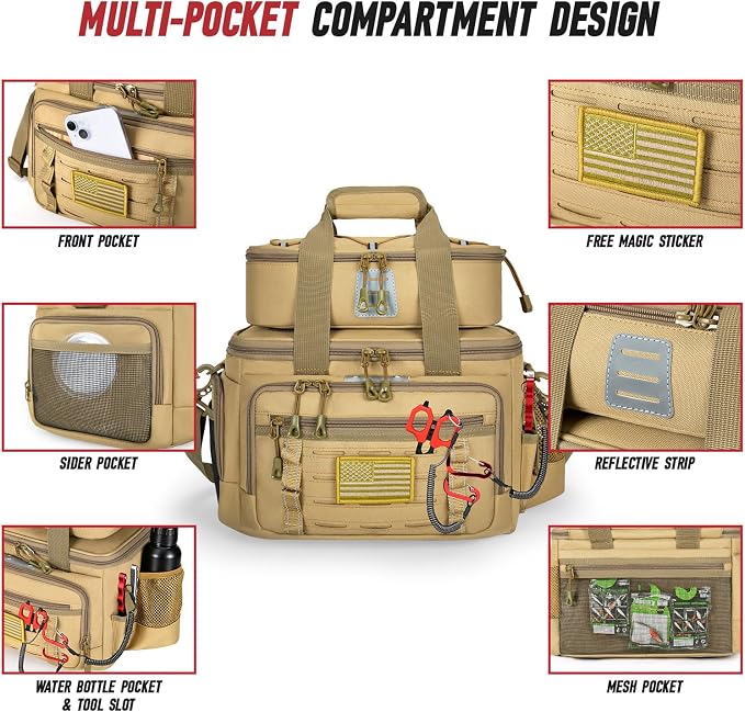 Fishing Tackle Bag, Detachable Fishing Reels Storage Pouch, Fishing Gear Organizer, Adjustable Shoulder Strap Fishing Bags for Saltwater & Freshwater