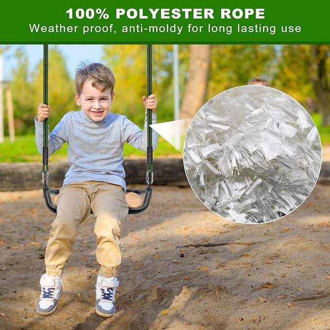 SELEWARE 8ft Tree Swing Rope Hammock Straps Hanging Kit - Fast & Easy Install for Hammock Chair, Tire Swing - Indoor/Outdoor Playground Accessories - Green, 1 Pack